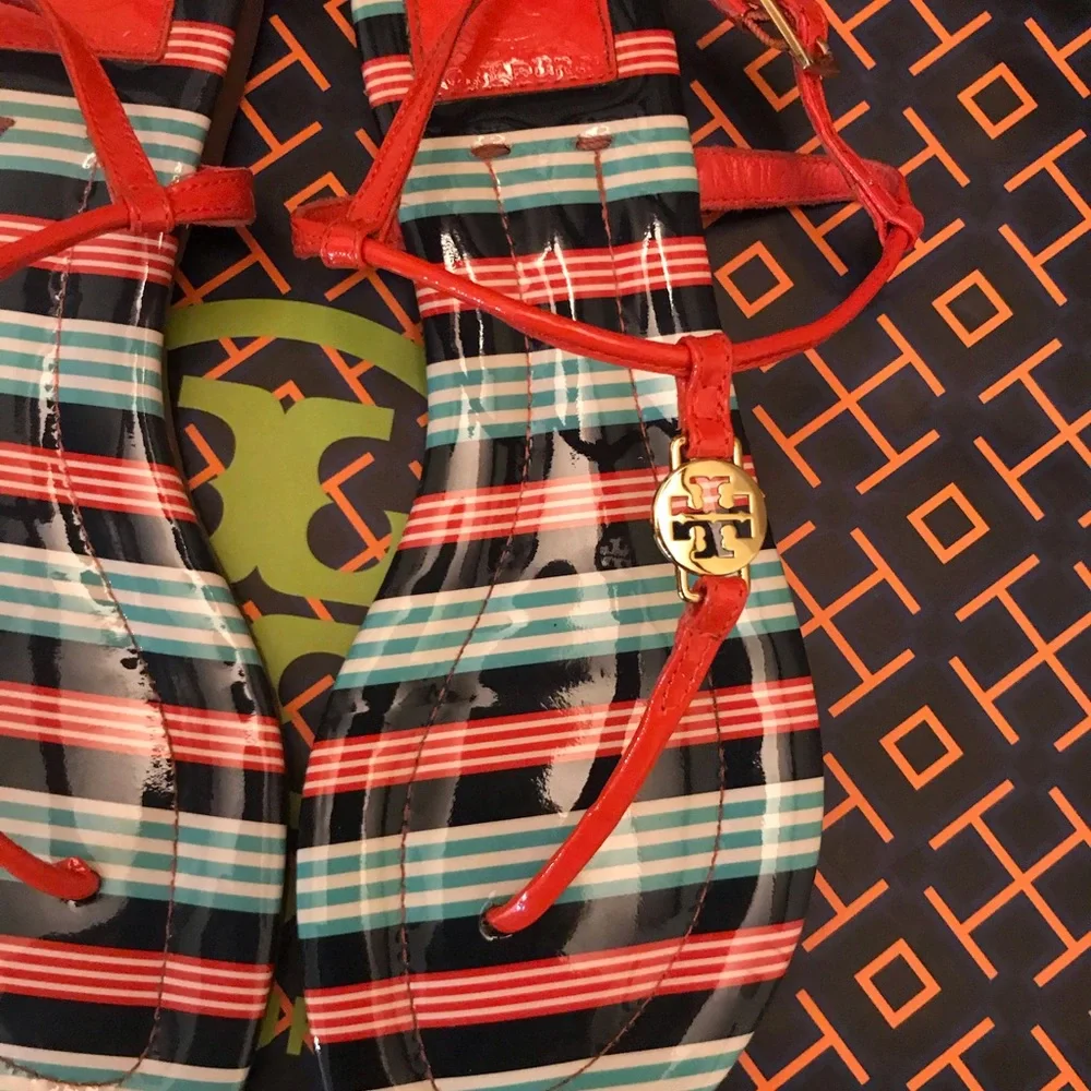 Tory Burch Emmy Habanero PepperStripe Ankle TStrap size 8 - Picture 6 of 13